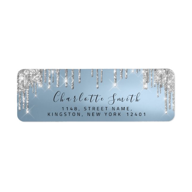 Sparkly Drips Silver Grey Royal Blue RSVP Bridal (Front)