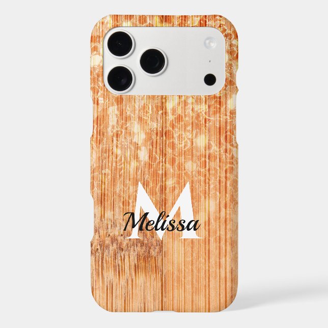 Sparkly elegant orange bamboo wood print Monogram (Back)