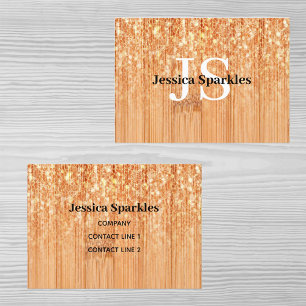 Sparkly elegant orange bamboo wood print Monogram Business Card