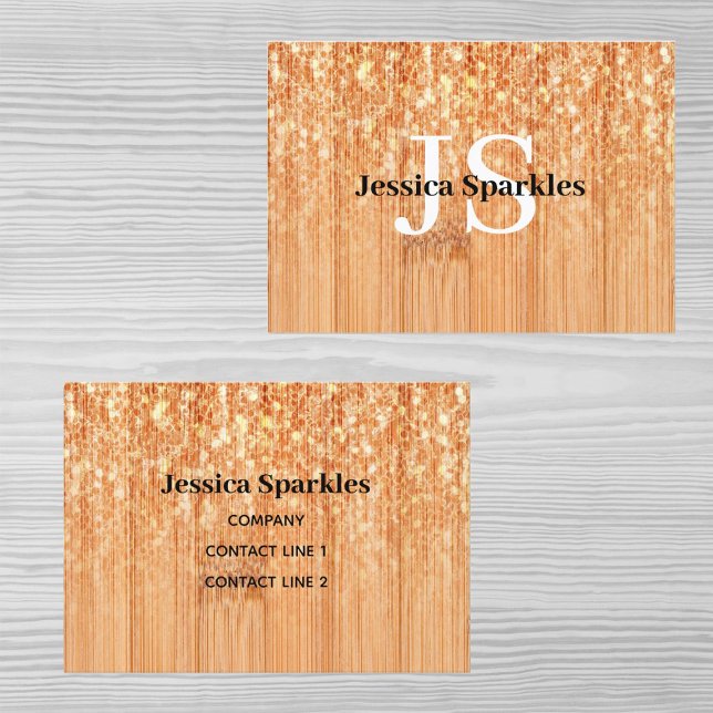 Sparkly elegant orange bamboo wood print Monogram Business Card (Custom elegant sparkly print Business cards for her. 
)