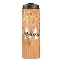 Sparkly elegant orange bamboo wood print Monogram