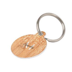Sparkly elegant orange bamboo wood print pet tag