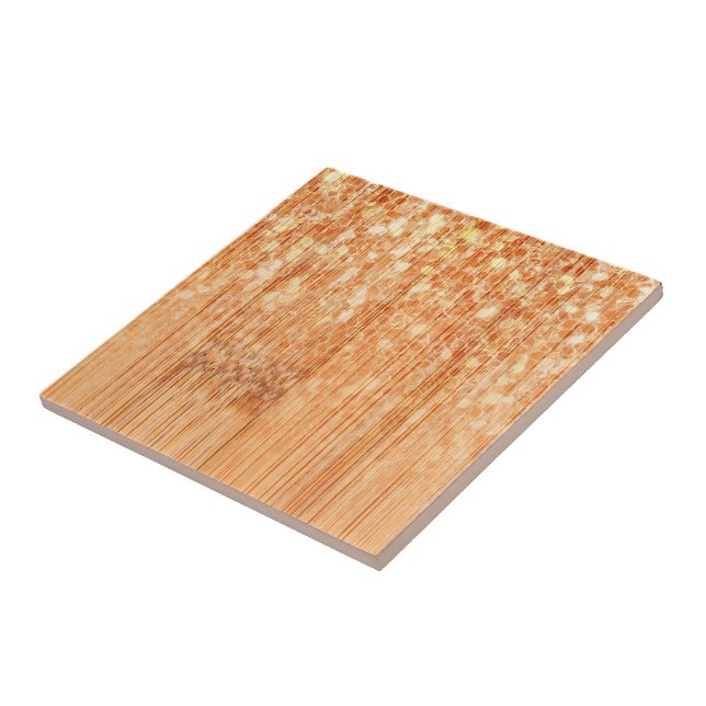 Sparkly elegant orange bamboo wood print tile (Side)
