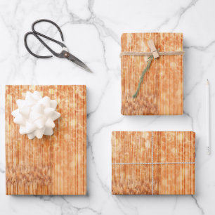 Sparkly elegant orange bamboo wood print wrapping paper sheet