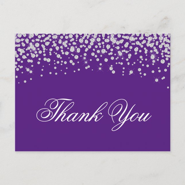 Sparkly Faux Diamonds Royal Purple Thank You Postcard (Front)