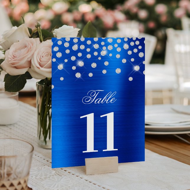 Sparkly Faux Silver Diamonds Royal Blue Satin Foil Table Number (Sparkly Faux Silver Diamonds Royal Blue Satin Foil Table Number)