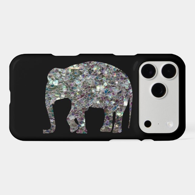 Sparkly faux silver mosaic glitter Elephant (Back Horizontal)
