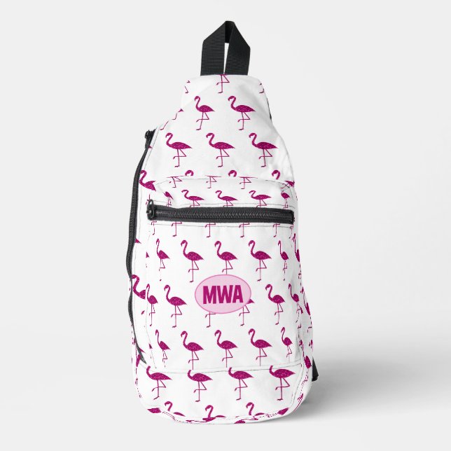 Sparkly flamingo hot pink faux sparkles Monogram Sling Bag (Front)