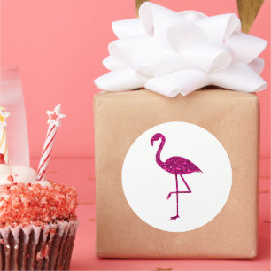 Sparkly flamingo Pink glitter faux sparkles Classic Round Sticker