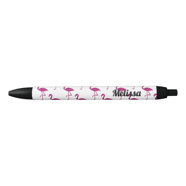 Sparkly flamingo Pink glitter sparkles Personalise Black Ink Pen (Front)