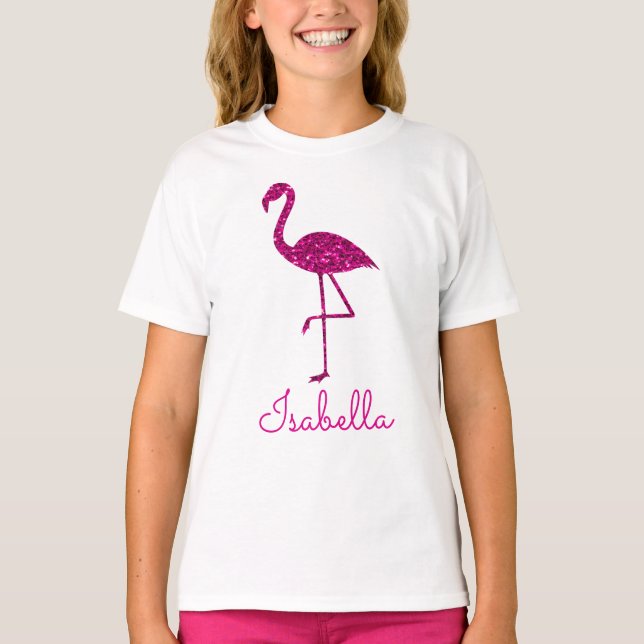 Sparkly flamingo Pink glitter sparkles Personalise T-Shirt (Front)