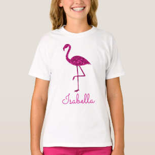 Sparkly flamingo Pink glitter sparkles Personalize T-Shirt