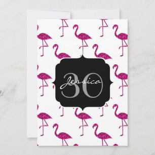 Sparkly flamingo Pink pattern Monogram invitation