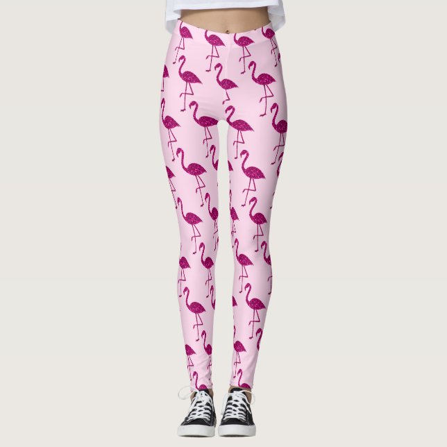 Sparkly flamingo Pink sparkles pattern Leggings (Front)