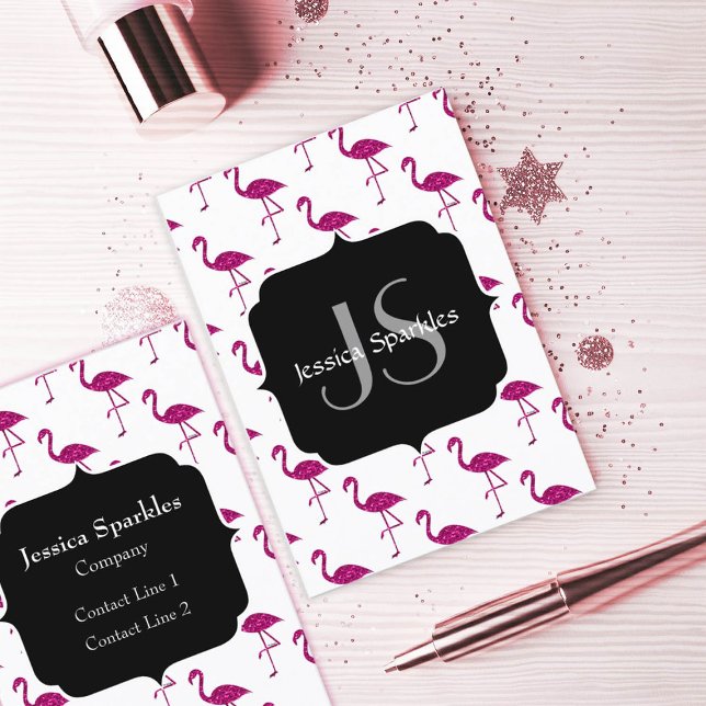 Sparkly flamingo Pink sparkles pattern Monogram Business Card (Creator Uploaded)