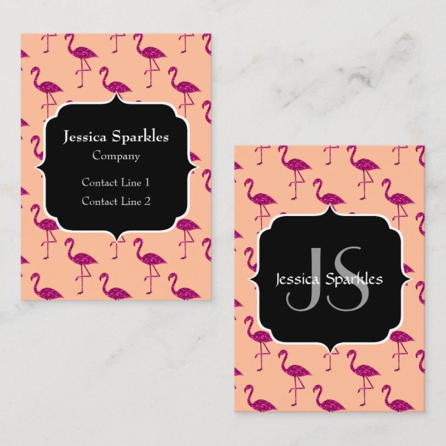 Sparkly flamingo Pink sparkles pattern Monogram Business Card (Front/Back)