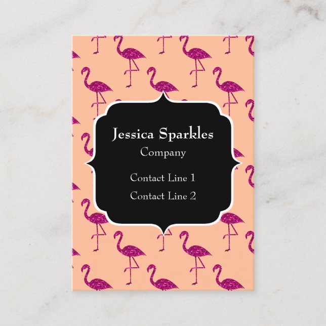 Sparkly flamingo Pink sparkles pattern Monogram Business Card (Front)