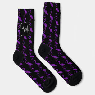 Sparkly flamingo Purple glitter pattern Monogram Socks