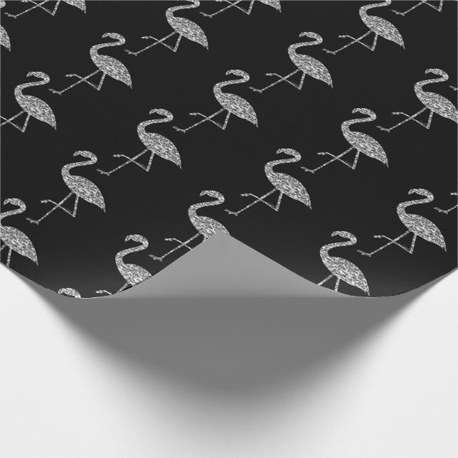 Sparkly flamingo Silver glitter sparkles pattern Wrapping Paper (Corner)