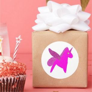 Sparkly fuchsia unicorn glitter pegasus classic round sticker