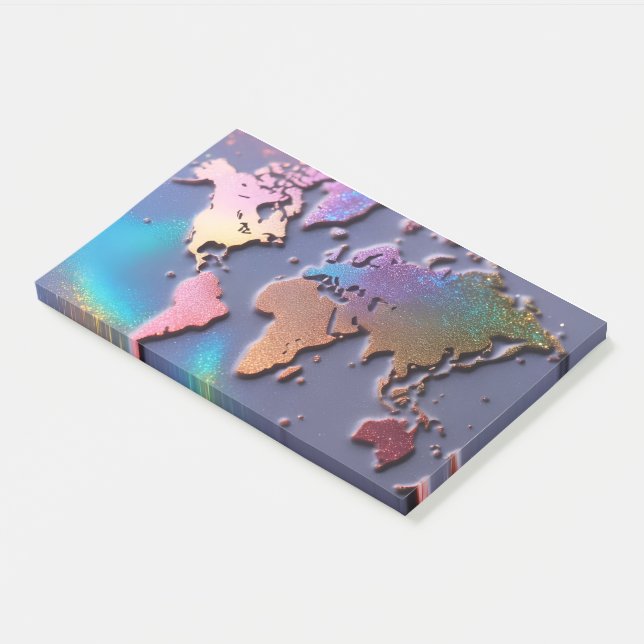 Sparkly Glitter 3D Colourful World Map  Post-it Notes (Angled)