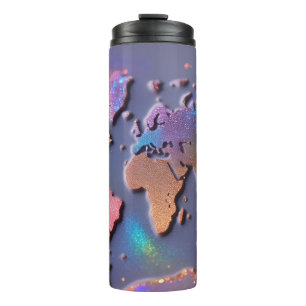 Sparkly Glitter 3D Colourful World Map Thermal Tumbler