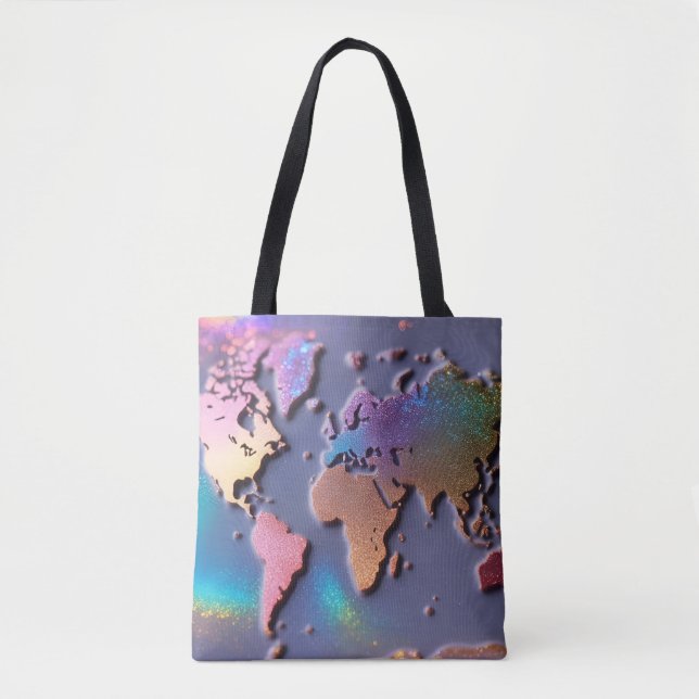 Sparkly Glitter 3D Colourful World Map  Tote Bag (Front)