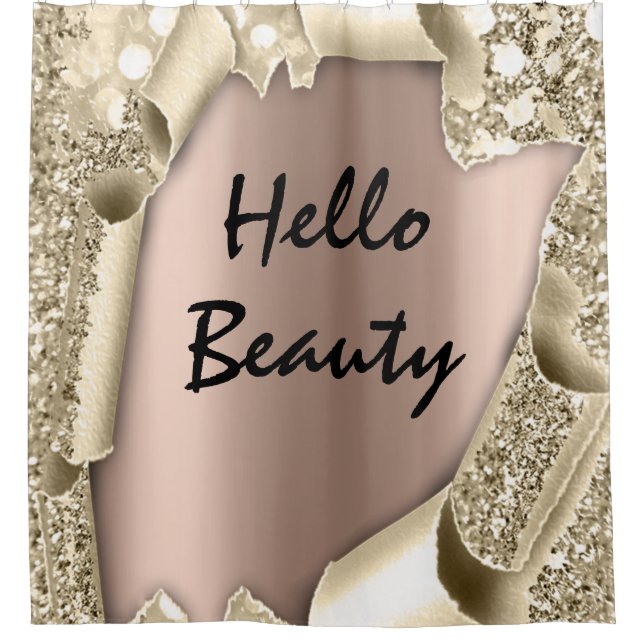 Sparkly Glitter 3D  Rose Gold HELLO Girly Shower Curtain (Front)