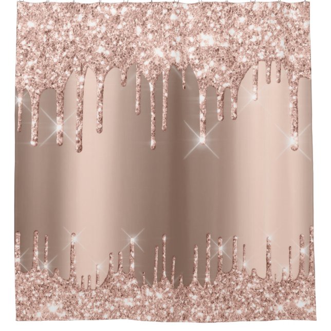 Sparkly Glitter Drips Pink Rose Gold Blush Girly Shower Curtain (Front)