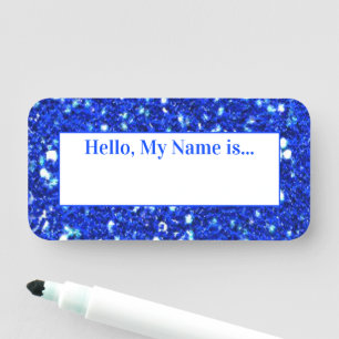 Sparkly Glitter Glam Royal Blue Hello My Name is Tag