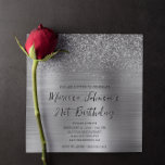 Sparkly Glitter Silver Foil 21st Birthday Invitation<br><div class="desc">A glamourous 21st birthday square shaped invitation for her. 
Faux sparkly silver glitter against a faux brushed metal foil. 
All the glitter and sparkle elements in this modern girly design are digital graphics that print like a photo.
If you change the font colour,  check the drop shadow settings.</div>