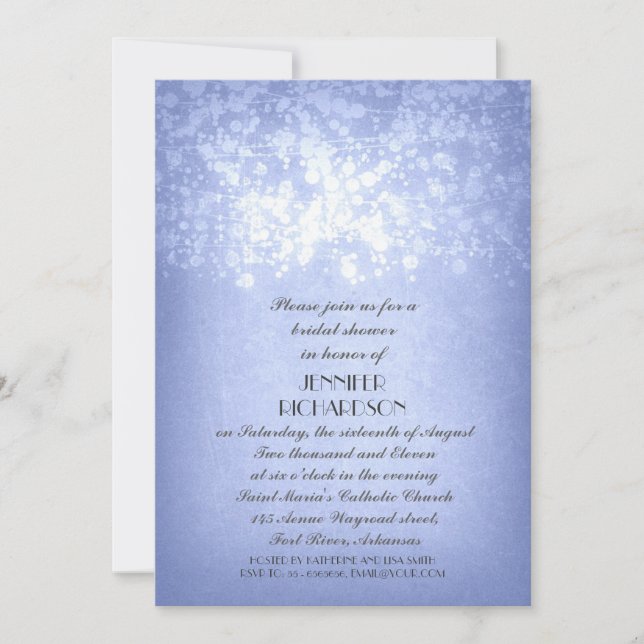 sparkly glitter string lights rustic bridal shower invitation (Front)