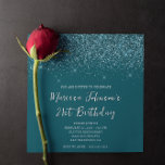 Sparkly Glittery Dark Teal 21st Birthday Invitation<br><div class="desc">A glamourous 21st birthday square shaped invitation for her. 
Faux sparkly dark teal glitter against a solid background. 
All the glitter and sparkle elements in this modern girly design are digital graphics that print like a photo.
If you change the font colour,  check the drop shadow settings.</div>