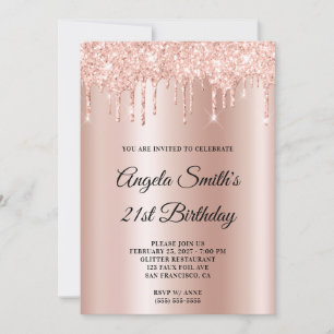 Sparkly Glittery Drips Rose Gold Ombre Invitation