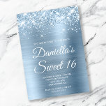 Sparkly Glittery Light Blue Foil Sweet 16 Invitation<br><div class="desc">Create your own stylish 16th birthday celebration invitation for your daughter. Decorative faux sparkly pale blue glitter graphics form a top border. The background digital art features a shiny light blue ombre style brushed metal foil. Customise the invitation white text colour or font styles. The "Sweet 16" text is also...</div>