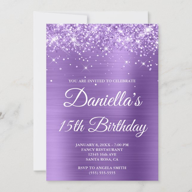 Sparkly Glittery Light Purple Foil 15th Birthday Invitation (Front)