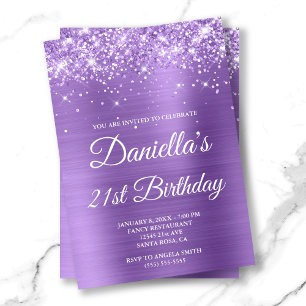 Sparkly Glittery Light Purple Foil 21st Birthday Invitation