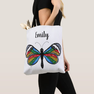 Sparkly Glittery Rainbow Glasswinged Butterfly Tote Bag