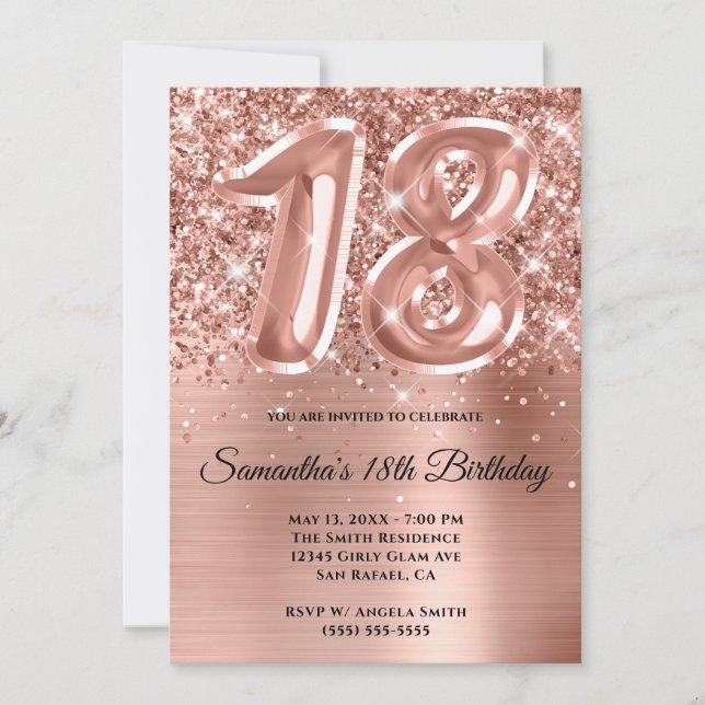 Sparkly Glittery Rose Gold Glam 18th Birthday Invitation (Front)