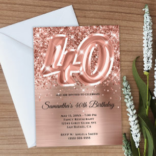 Sparkly Glittery Rose Gold Glam 40th Birthday Invitation