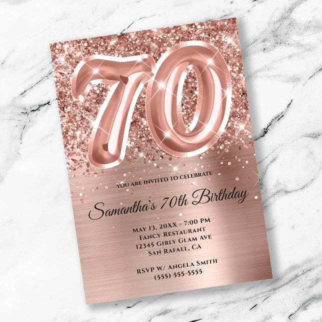 Sparkly Glittery Rose Gold Glam 70th Birthday Invitation (Creator Uploaded)