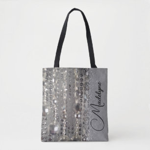 Sparkly Glittery Silver Beads Personalized Tote Bag