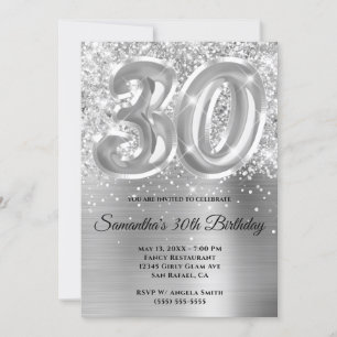 Sparkly Glittery Silver Glam 30th Birthday Invitation
