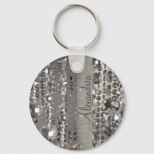 Sparkly Glittery Silver Stringed Beads Key Ring