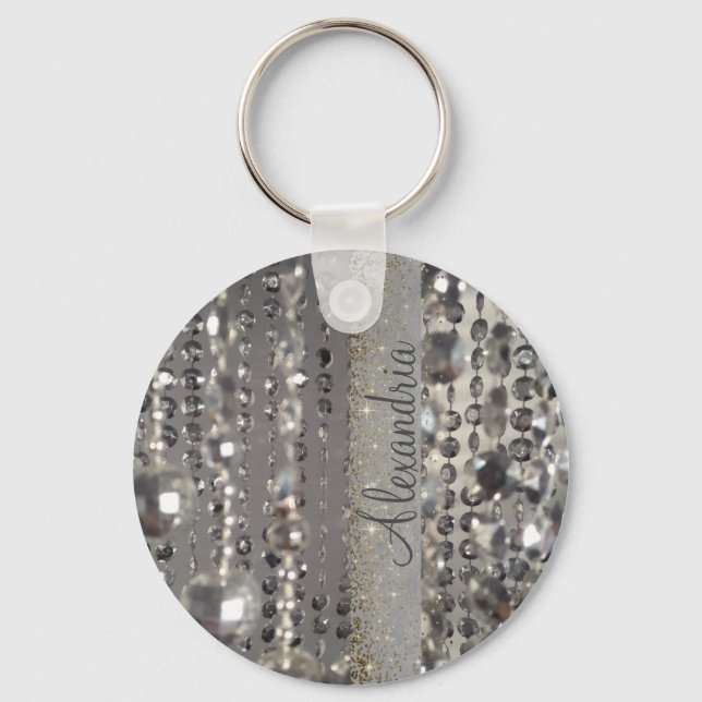 Sparkly Glittery Silver Stringed Beads     Key Ring (Front)