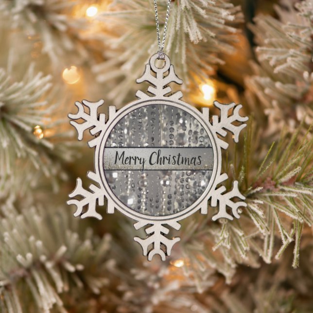 Sparkly Glittery Silver Stringed Beads    Snowflak Snowflake Pewter Christmas Ornament (Tree)