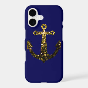 Sparkly Gold Anchor faux sparkles on navy blue