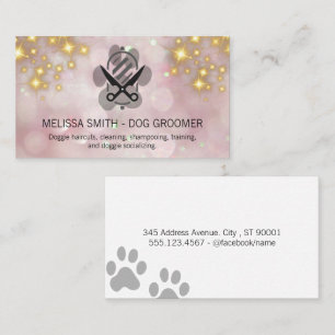 Sparkly Gold Bokeh Dog Grooming Logo Business Card