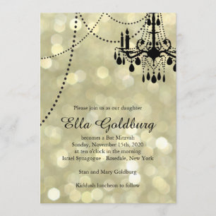 Sparkly Gold Chandelier Bat Mitzvah Invitation