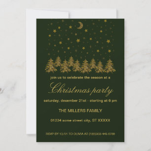 Sparkly gold Christmas green Holiday Party Invitation